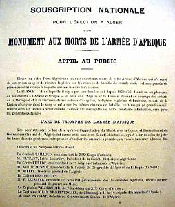 18 - Alger - Fort l'Empereur - Colonne Bailloud - Souscription  